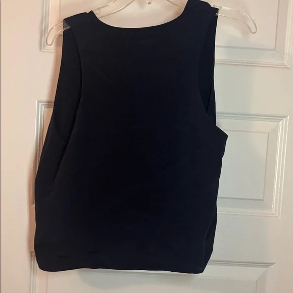 Annie Griffin Navy 100% Silk Open tailored Vest SZ L cropped  work wear casual - Picture 2 of 11